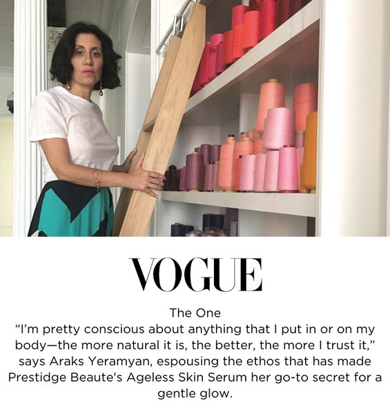VOGUE the ONE serum “I’m pretty conscious about anything that I put in my body or on my body—the more natural it is, the better, the more I trust it,” says Araks Yeramyan, espousing the ethos that has made Prestidge Beaute's Ageless Skin Serum her go-to secret for a gentle glow.
